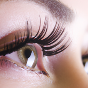 A close-up of a pair of eyes with long, lush lashes.