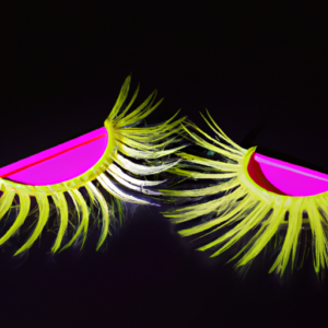 Close-up of a pair of false eyelashes with bright neon colors.