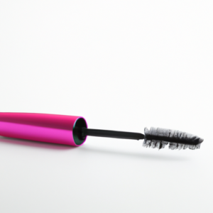 A close-up of a brightly colored mascara wand on a white background.