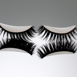 A close-up shot of a pair of false eyelashes against a reflective surface.