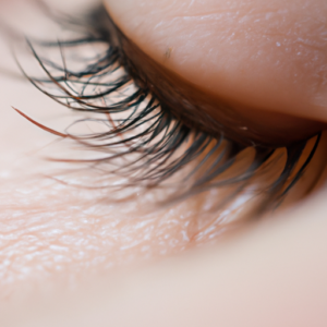 A close-up of a single eyelash curling up gracefully.