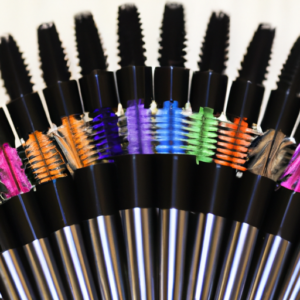 A closeup of colorful mascara tubes arranged in a fan formation.