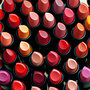 A close-up of a colorful array of lipsticks arranged in a circular pattern.