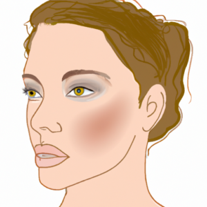 A woman's face with a natural makeup look, featuring a light blush, subtle contouring and a dewy finish.